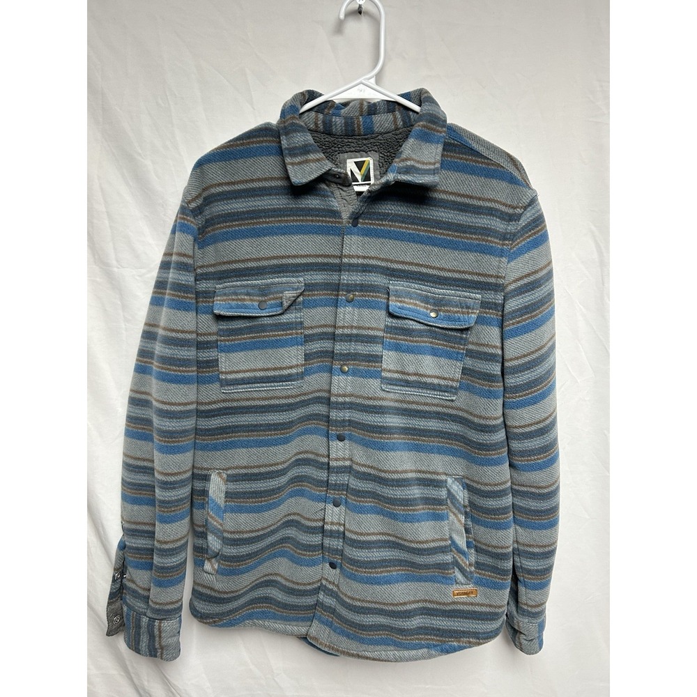 Voyager Sherpa Lined Flannel Blue Gray Aztec Southwestern Print Snap Front M